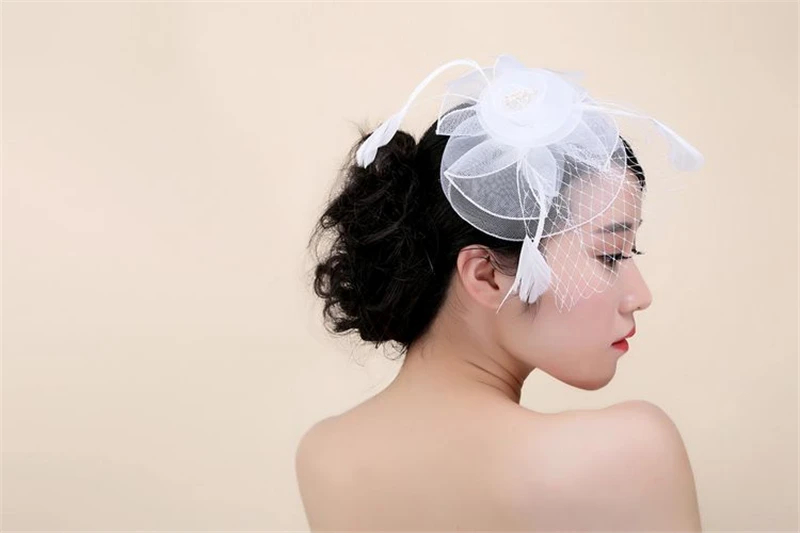 Фата свадебная с жемчугом и белым пером 2018 горячая распродажа BC0030|wedding veil|bridal