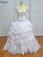 spaghetti straps bridal gown vestidos de noiva ball gown women bridal gown appliques beaded wedding dress for brides