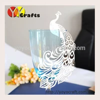 hot sell laser cut peacock eco friendly paper customized wedding place cards for wine glass