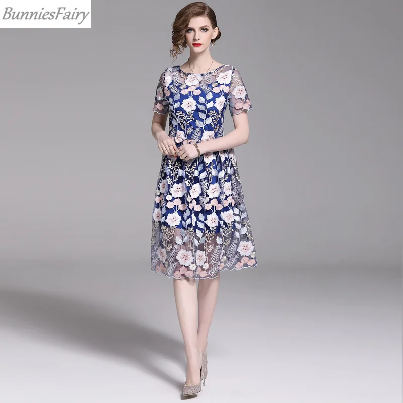 BunniesFairy 2019 летнее женское элегантное платье высокого класса с цветочной вышивкой