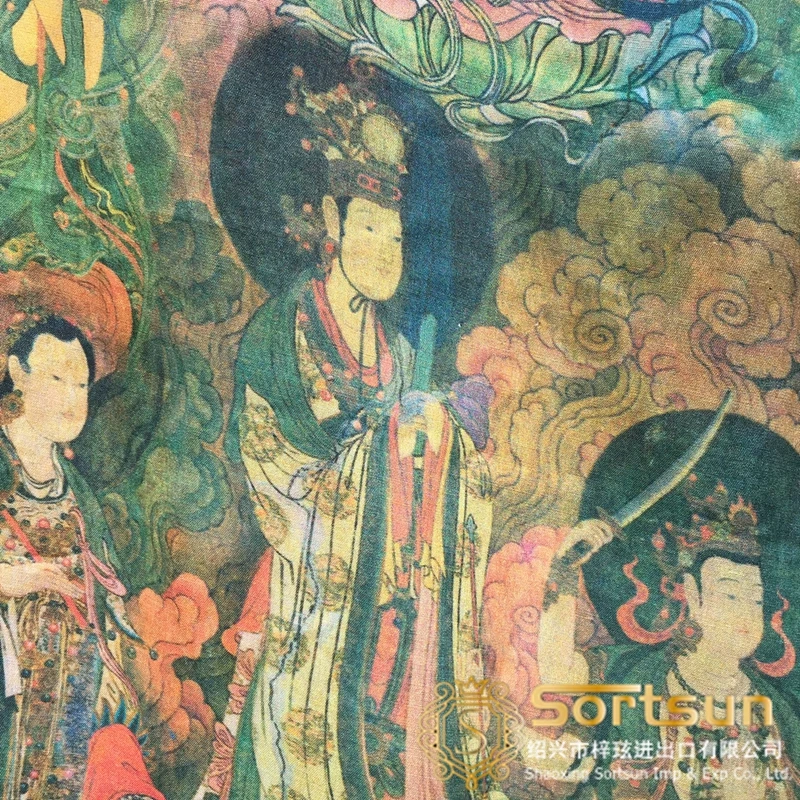 Dunhuang Frescoes 1 ярд 100% натуральный рами ткань Материал цифровая печать в китайском