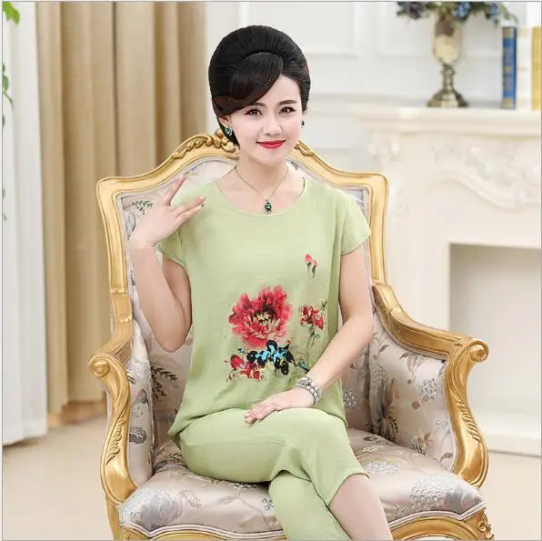 fruit green Fdfkalk, 9 видов стилей, Цветочная, хлопковая, льняная Пижама, Женский пижамный комплект, летняя Пижама, Mujer, XL-4XL размера плюс, комплект одежды для сна, спортивный костюм q1211 - Цвет: fruit green