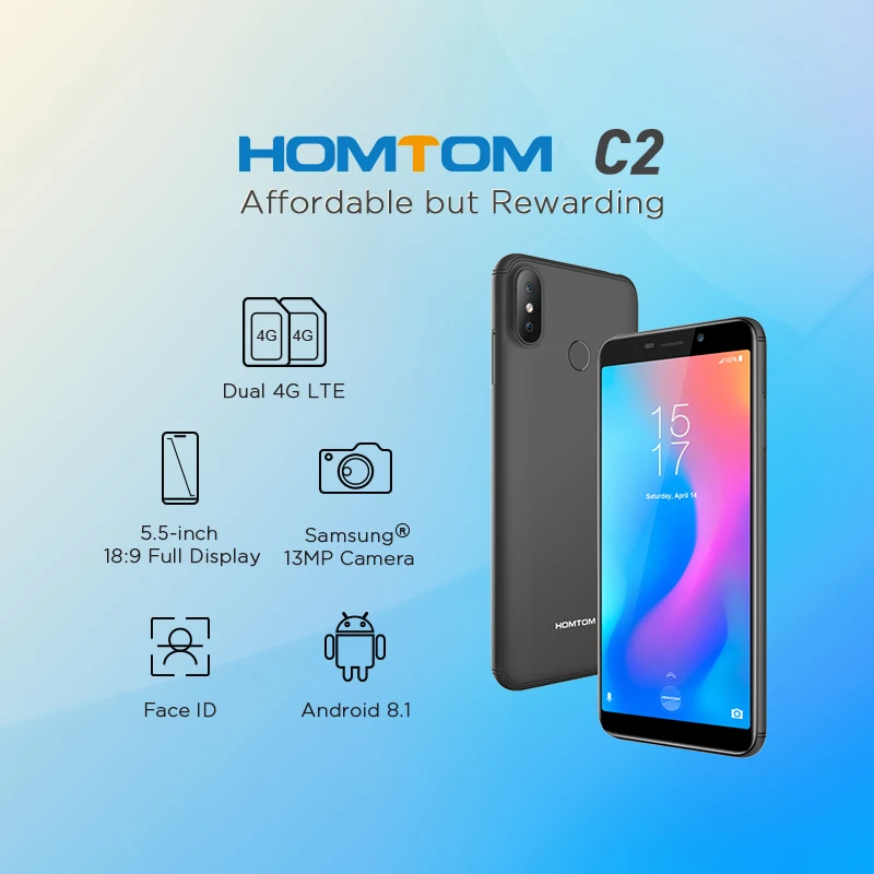 HOMTOM C2 смартфон 18:9 полный Экран MTK6739 Ouad Core 5 &quotотпечатков пальцев 2 ГБ + 16 двойной