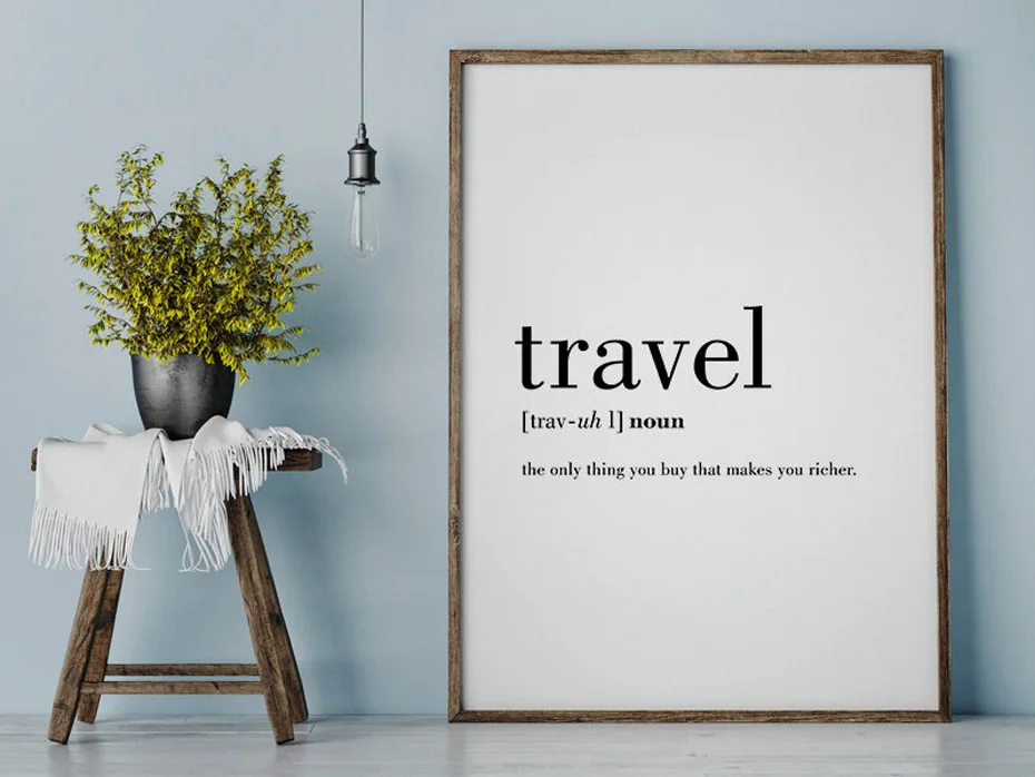 

Travel Definition Quote Canvas Painting Minimalist Black White Word Poster Print Nordic Wall Art Picture Living Room Home Decor