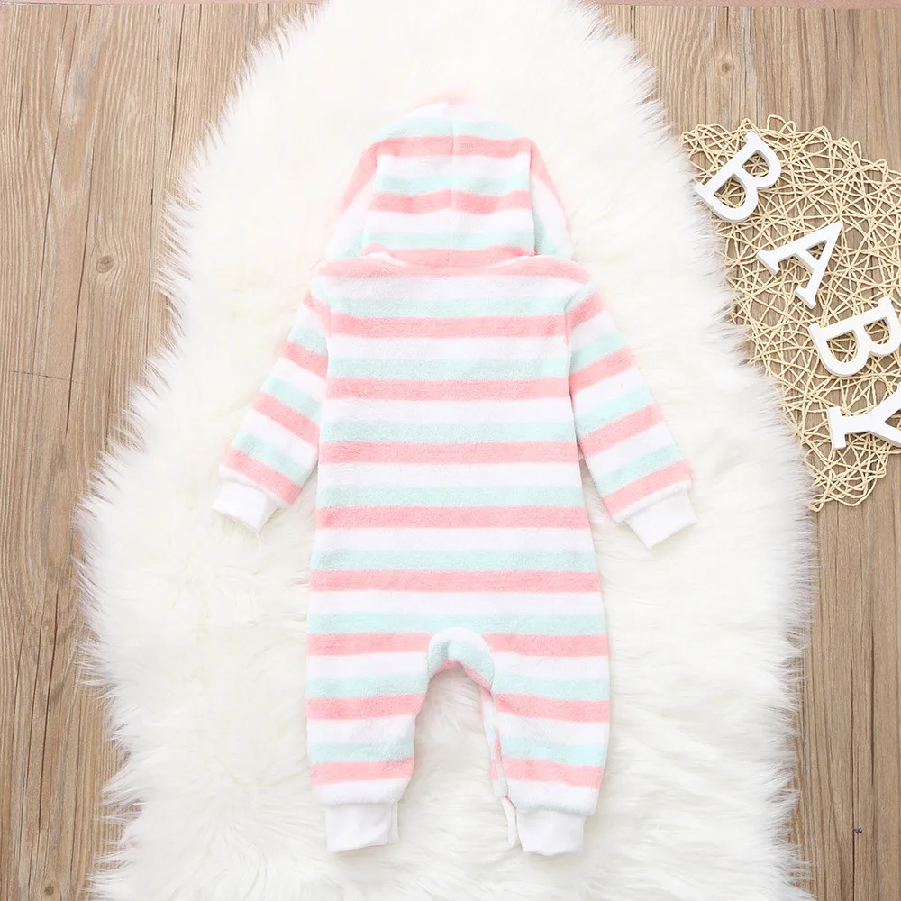 Baby Rompers Newborn winter Overall Boy Girl Colourful Striped Hooded Romper Jumpsuit new born baby clothes Kids Costume | Детская