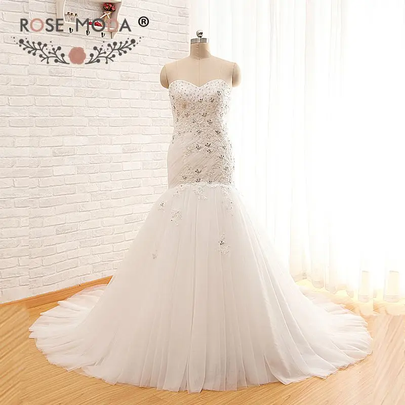 

Женское свадебное платье-русалка, розовое кружевное платье без бретелек с кристаллами, большие размеры, на шнуровке сзади