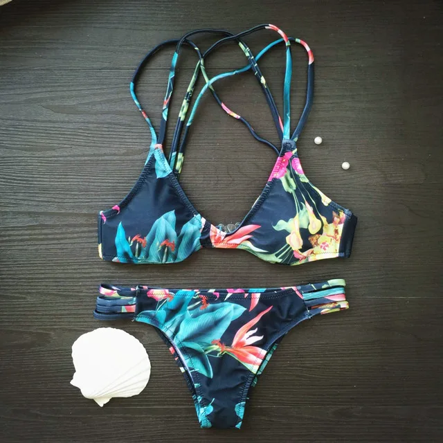 Cute Bathing Suit Swimwear Women Bandage Bikini 2017 Animal Swimsuit Sexy Halter Bikinis Set Brazilian |