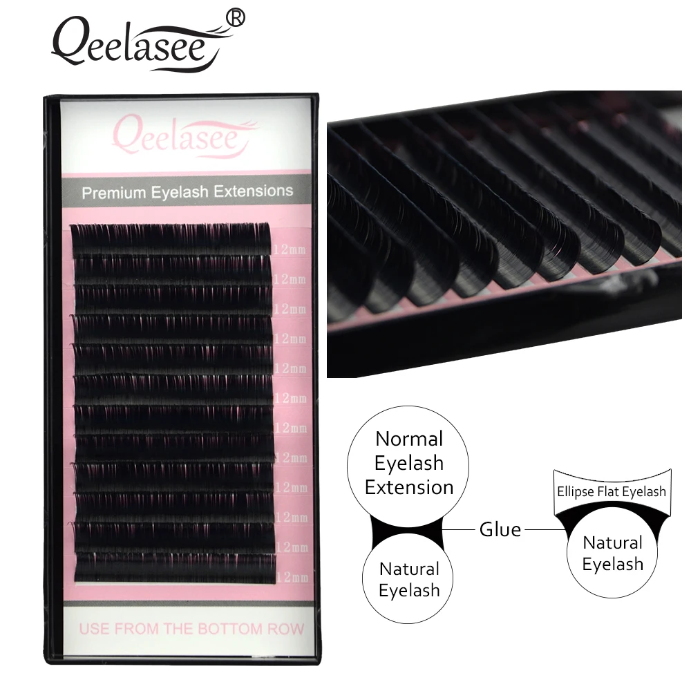 

Qeelasee Ellipse Flat False Eyelash Extensions Soft Thin Tip Flat Roots New Products Saving Time Recommended by Technicians