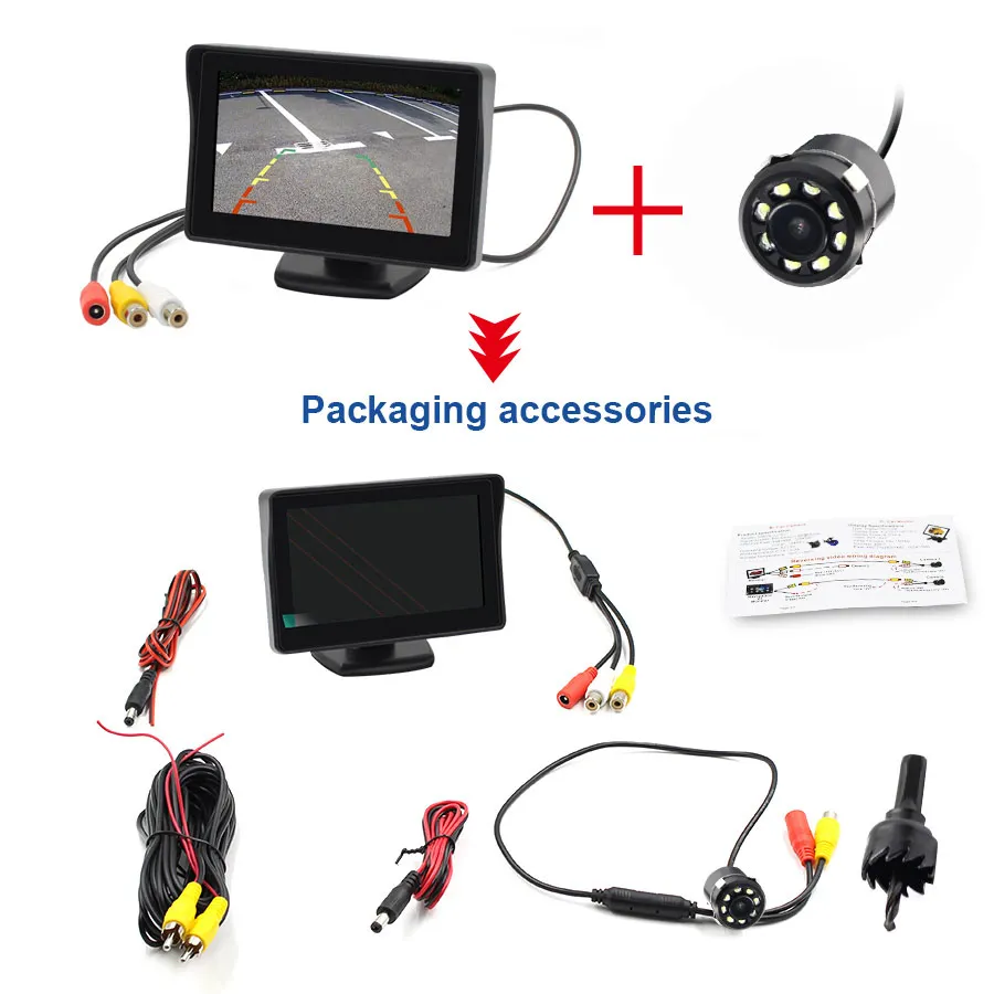 

2 in 1 TFT 4.3 Inch Auto TFT LCD Rear view Camera Parking Color Monitor + LED Night Vision CCD Backup Camera With Car Monitors