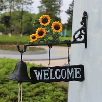 yellow green sunflower cast iron hand cranking bell with hanging welcome signs plaque home garden hand paint double sided ring