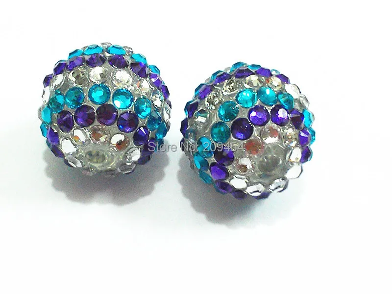 Новинка бусины из смолы в синюю/белую/фиолетовую полоску со стразами 20 мм 100