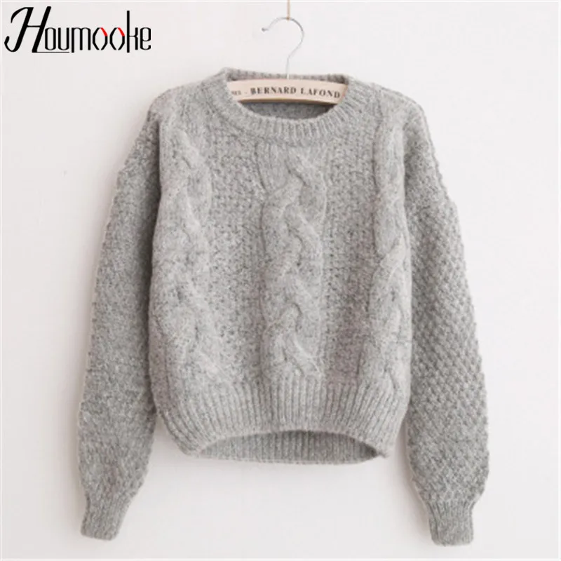 Houmooke 2017 Fashion Loose Sweater Women Sweaters And Pullovers O-Neck poncho Twisted sweater long sleeves Jumper Sueter Mujer | Женская