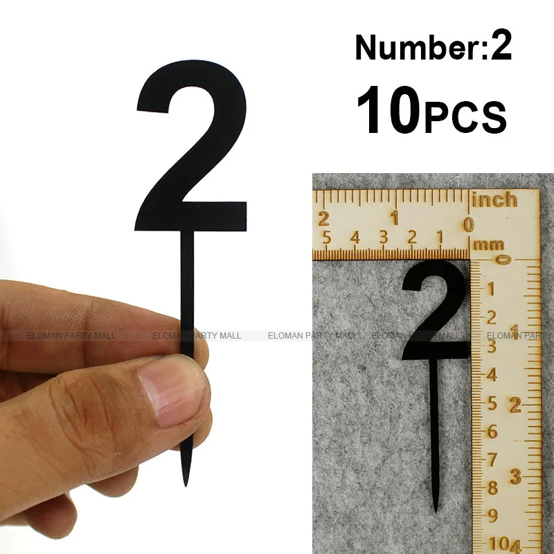 Number-2-10PCS 10 шт./лот 0-9 черный акриловый Топпер для кексов на свадьбу и день рождения украшения возраст Топпер для торта - Цвет: Number-2-10PCS