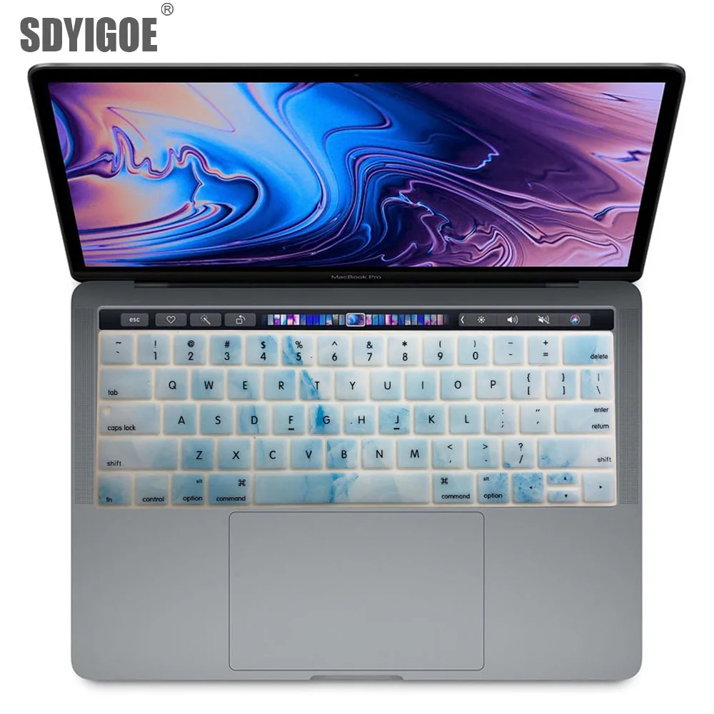 Синий Наклейка на клавиатуру с мраморным узором для Mac Book pro13 15 Touch Bar A1706 A1707A1989 1990, чехлы на клавиатуру для ноутбука, цветная пленка на клавиатуру - Цвет: Синий