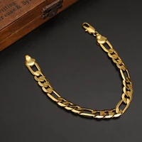 mens 24 k solid gold gf 10mm italian figaro link chain bracelet 8 7 inches jewelry