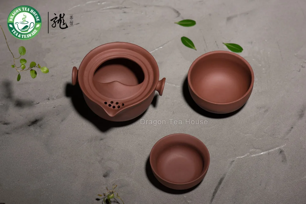 Yixing глина красный кунг чашки Fu & чайник Набор для путешествий 3 шт.|yixing clay|red clayteapot