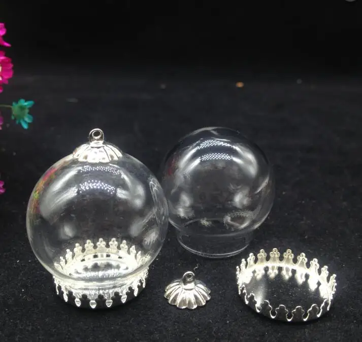 5 шт. 30*20 мм стеклянный шар античная бронза/Серебряная корона база бусины колпачок