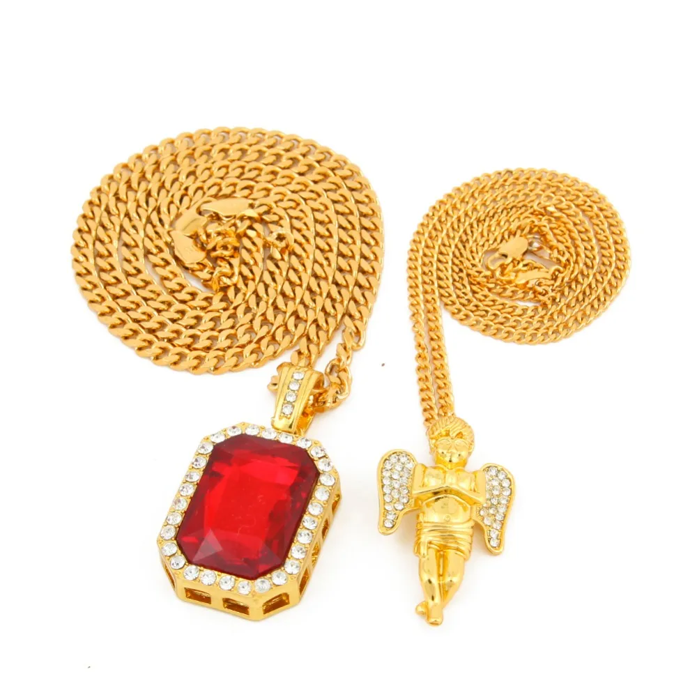 Мужской набор золотого ожерелья со льдом в стиле хип хоп кулон виде ангела для