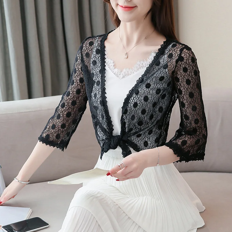 Плюс размер XXXL Бохо летняя кружевная блузка женское кимоно кардиган Туника белые
