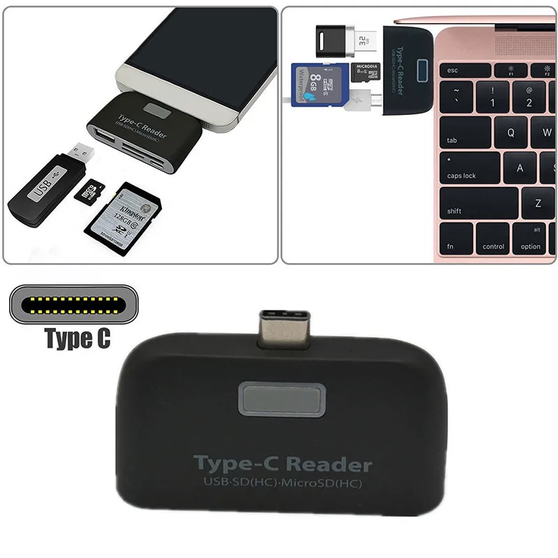 Baolyda алюминиевый Micro USB кардридер Type C 4в1 OTG/TF/SD Смарт мини адаптер USB/Micro порт для