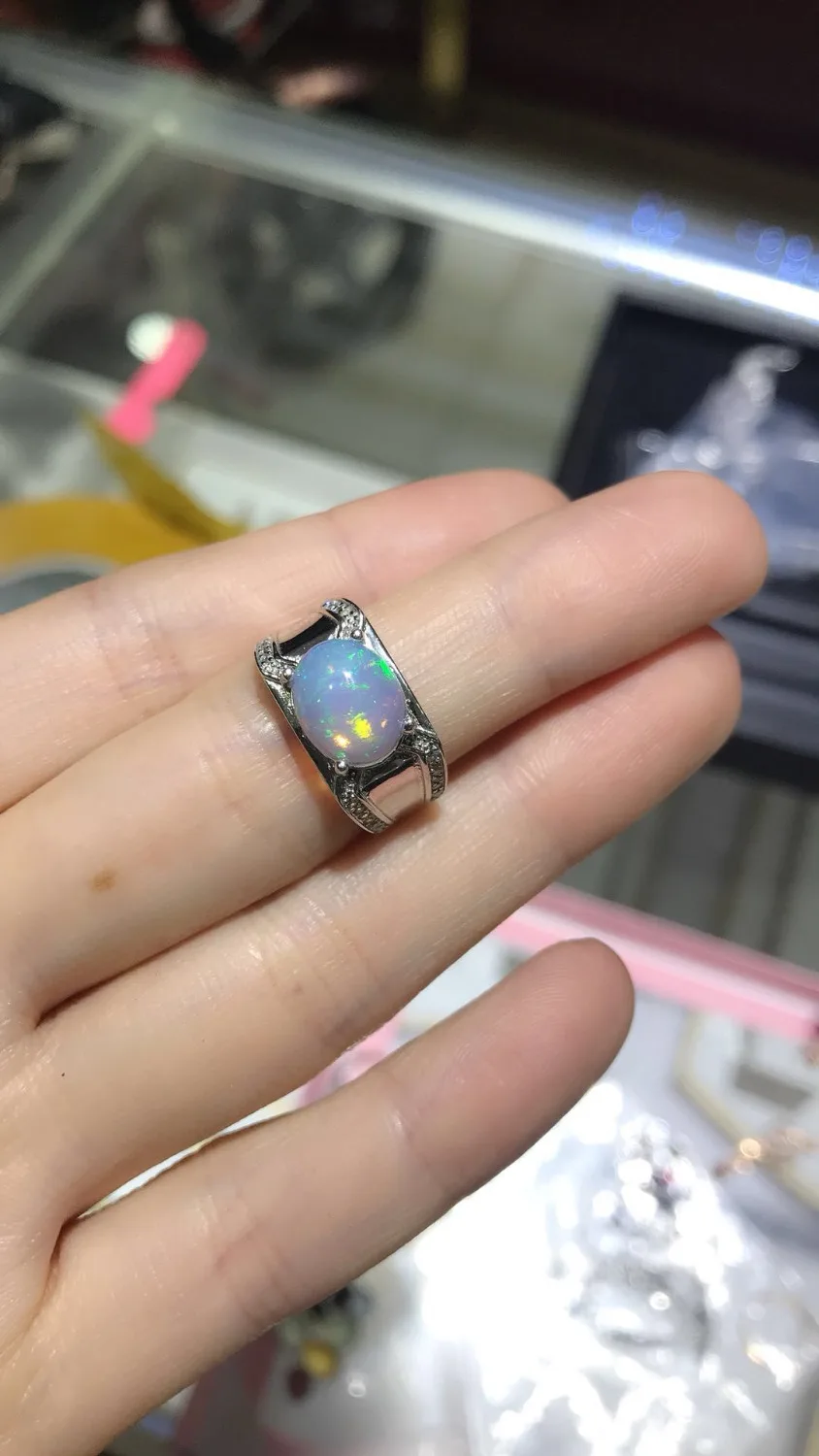Натуральное прозрачное кольцо с опалом, кольцо с натуральным драгоценным камнем из серебра S925 пробы, модные роскошные толстые вечерние ювелирные изделия для мужчин и женщин