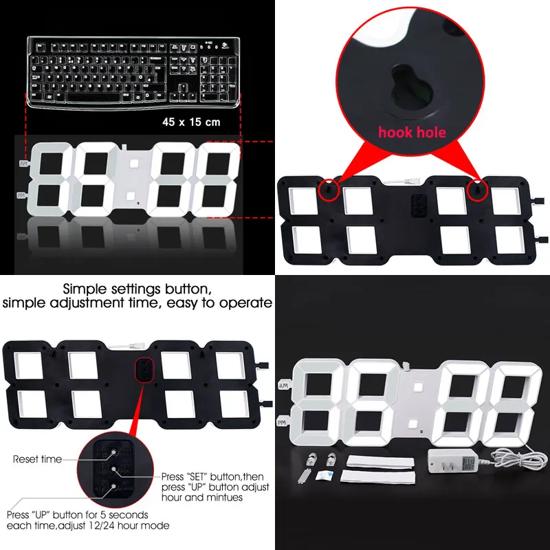 large/small size 3D living room wall clock, Jumbo modern LED, TXL intelligent light sensing led digital watch, low-consumption