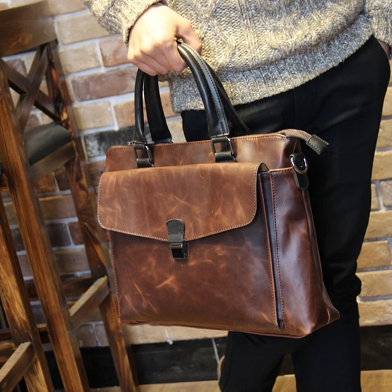 Кожаный портфель Tidog для мужчин|crazy horse leather|horse leathermale briefcase |