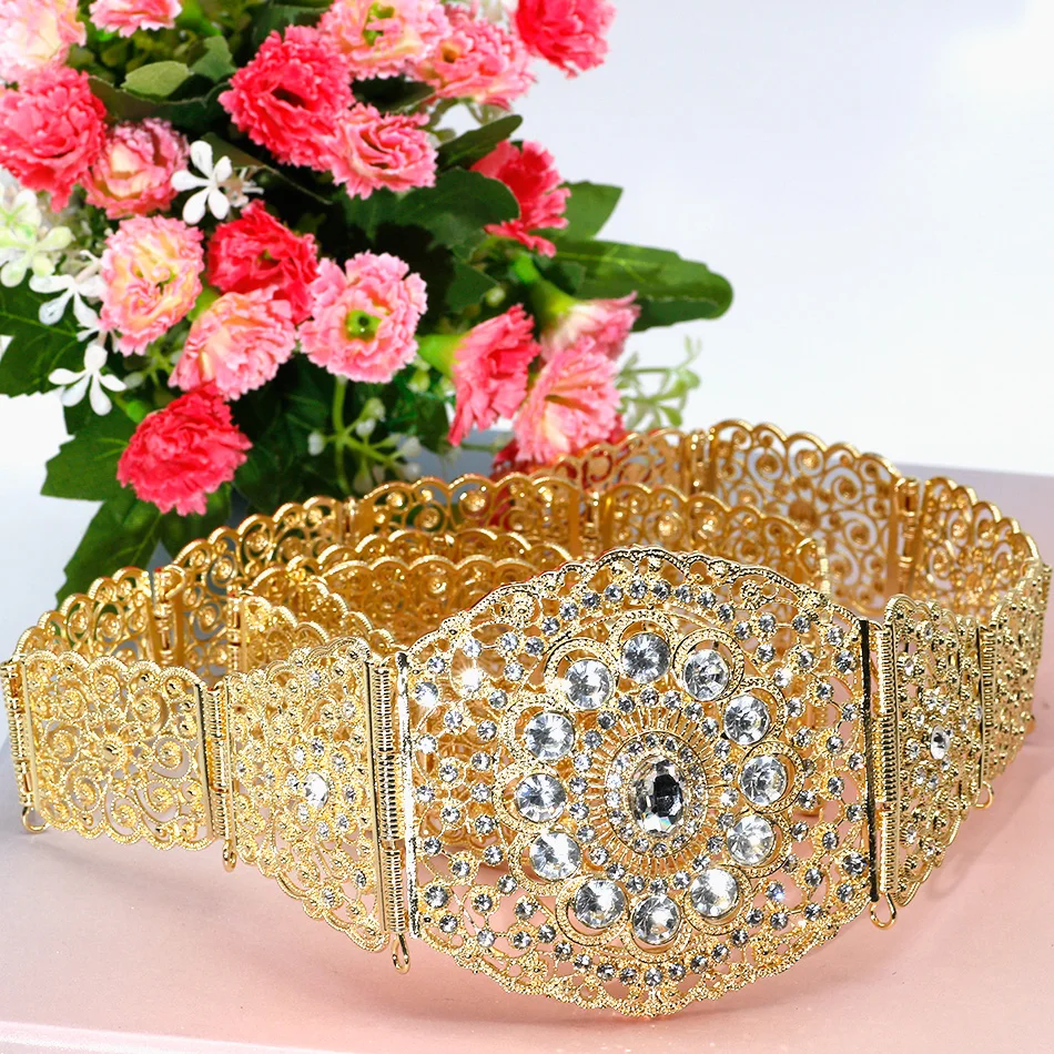 belt1261gold SUNSPICE-MS Morocco золото металл серебристого цвета кристалл цепи пояс для женщин традиционное свадебное платье кафтан украшение с зажимом - Окраска металла: belt1261gold