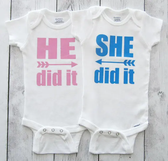 

customize Twins He did it, She did it newborn infant baby bodysuit onepiece romper Outfit coming Home toddler shirt party gifts