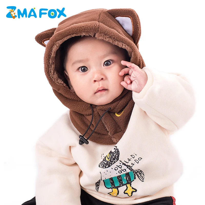 

ZMAFOX baby hooded cap with ski veil children kids polar fleece balaclava beanie hats neck warmer masked cap velvet hooded hat