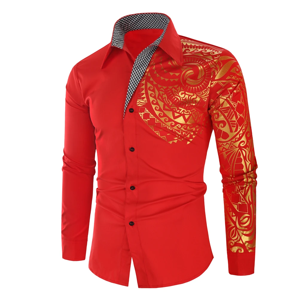 Роскошный золотистый и черный рубашка Для мужчин Slim Fit с длинными рукавами Camisa Masculina золотистый и черный Сорочка мужская, для общественных мест Для мужчин клуб нарядная рубашка