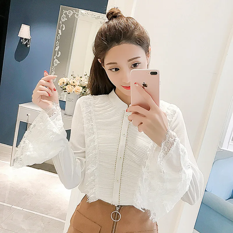 Белые рубашки для женщин с расклешенными рукавами обычный консервативный стиль