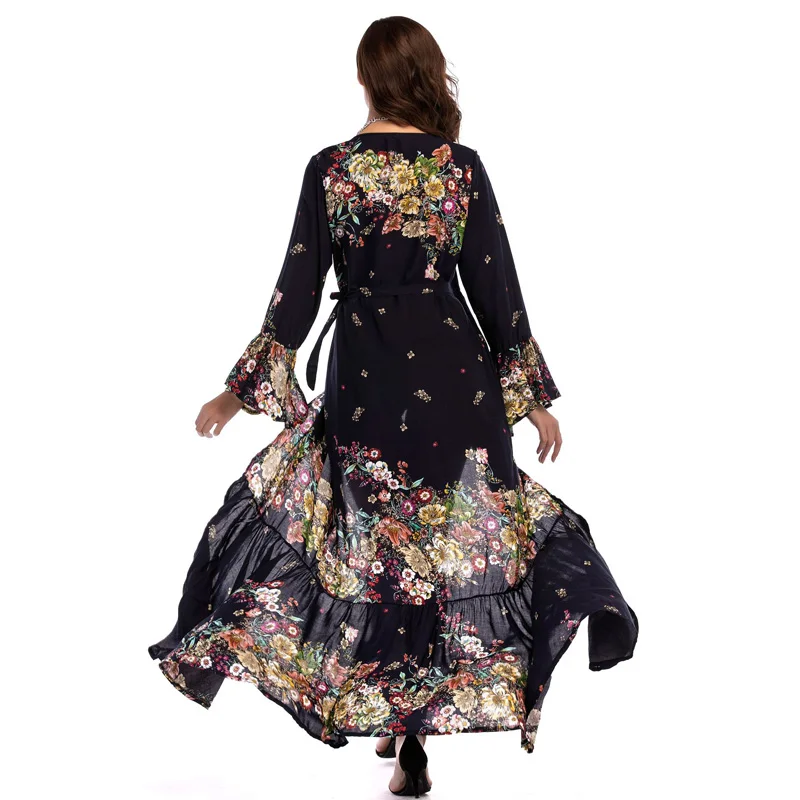 Женское платье макси LERFEY Повседневное с цветочным принтом и разрезом на кулиске