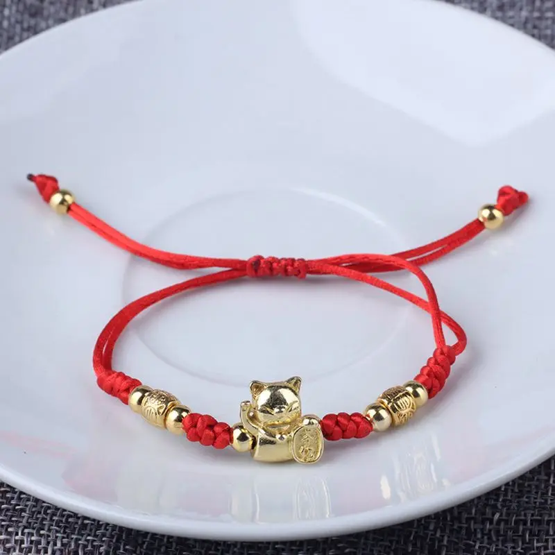 Модный браслет с красной нитью Lucky Gold Fortune Cat Kabbalah красные плетеные браслеты