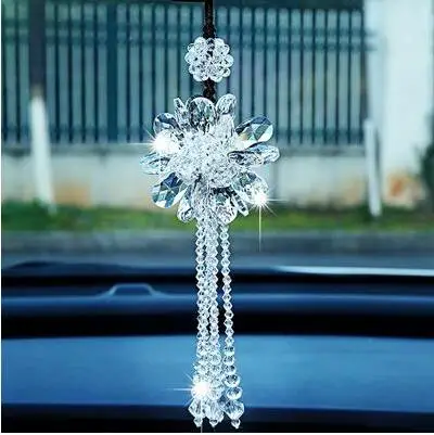 Белый Кристалл цветок автомобиль кулон сверкающий Ловец Солнца автомобиля Висячие зеркало заднего вида орнамент декор для салона автомобиля аксессуары - Название цвета: Белый