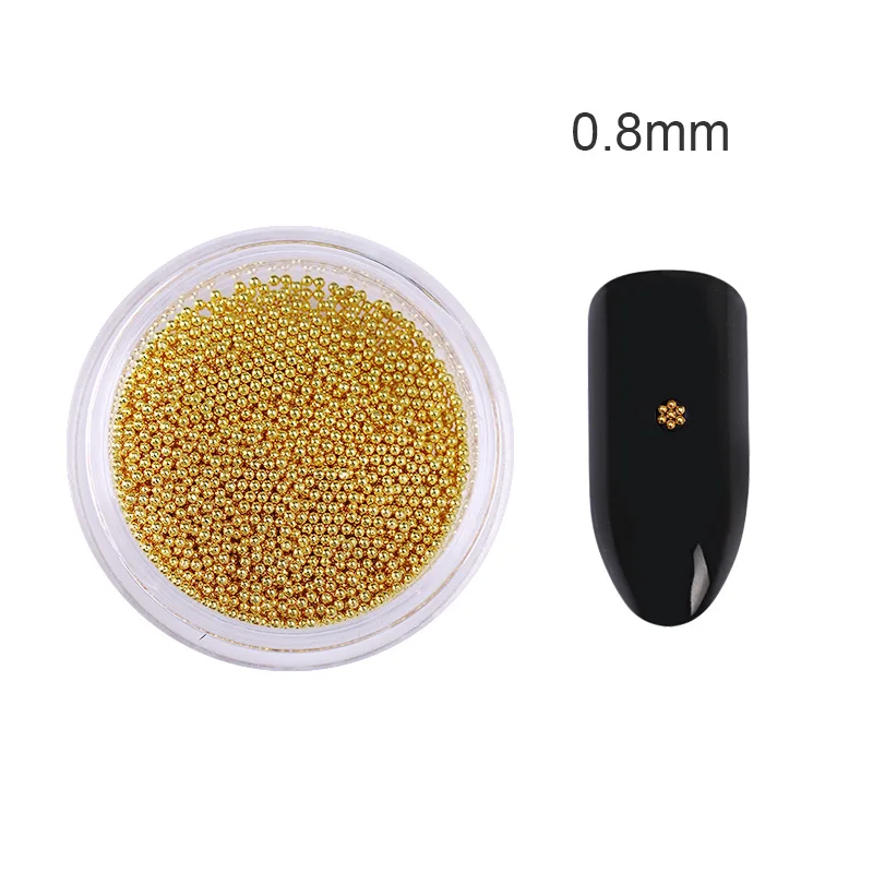 gold 0.8mm 0,4/0,6 мм маленькие Мини-бусины для ногтей из нержавеющей стали для украшения ногтей из розового золота, разноцветные металлические стразы для самостоятельного изготовления гвоздей - Цвет: gold 0.8mm