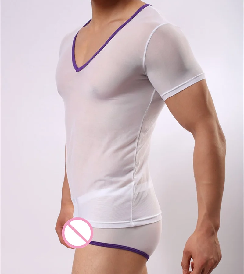 

Men brand underwear sets men's undershirt + boxer shorts, men's mesh shirt , convex crotch sexy underwear