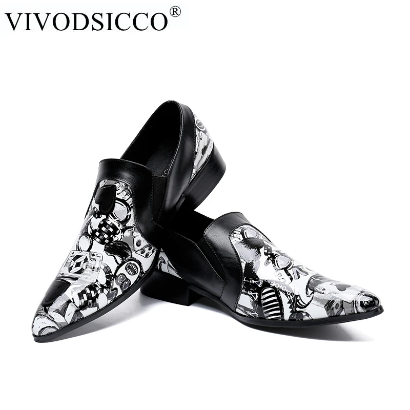 VIVODSICCO/брендовые дизайнерские модные мужские модельные туфли из натуральной кожи итальянская Свадебная формальная обувь мужские оксфорды с принтом мужские туфли на плоской подошве