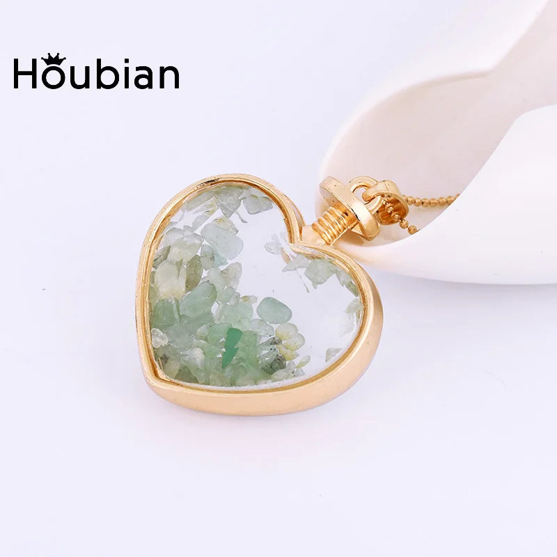 New Natural Fluorite Beads Chip Clear Glass Heart shaped Wish Box Wishing Bottle Charms Pendant Necklace Jewelry | Украшения и