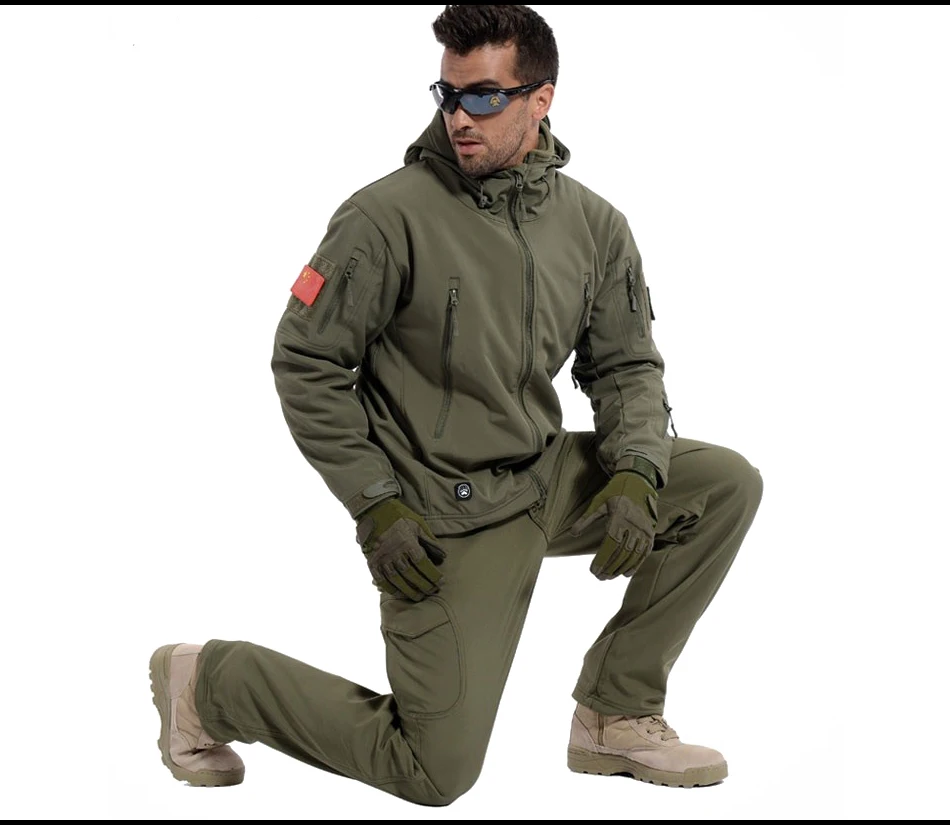 Refire gear зимние акулы кожи мягкая оболочка тактические военные камуфляжные брюки мужские ветрозащитные водонепроницаемые теплые камуфляжные армейские флисовые брюки