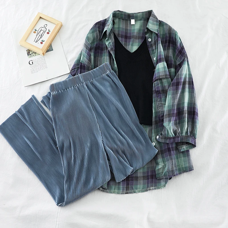 2019 Новая мода Женская Slim-fit Свободный вязаный плед Солнцезащитная рубашка с