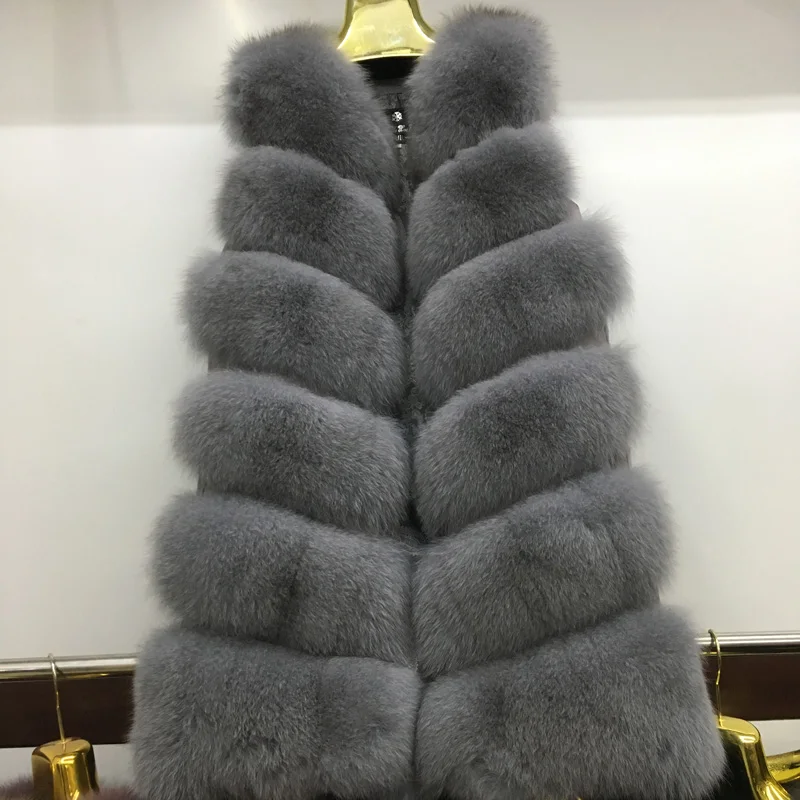 2021 Новая мода натуральный Лисий Мех Длинный жилет натуральным лисьим мехом лисы