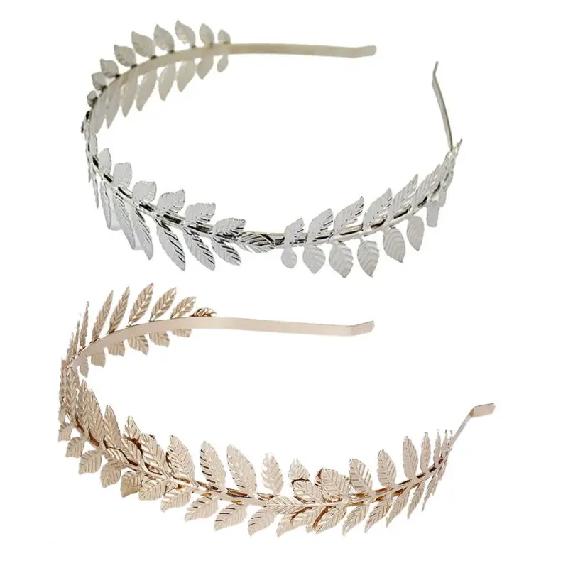 European Greek Goddess Headband Metallic Gold Silver Leaves Branch Crown Hair Band Wedding Bridal Tiara Shimmer Hair Accessories