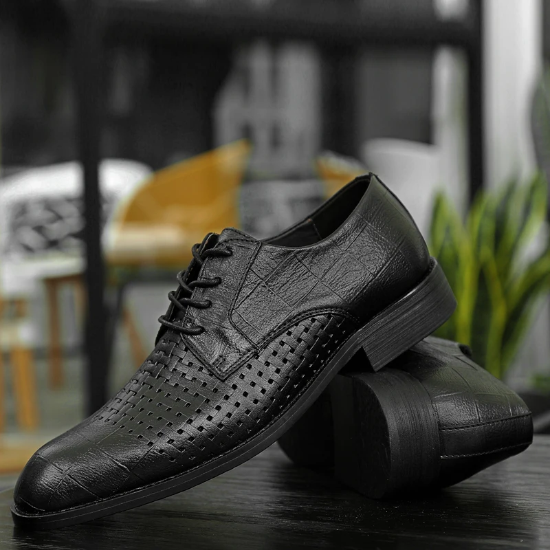 Hollow mens formal shoes genuine leather oxford for men 2019 dress wedding laces brogues C4 | Обувь
