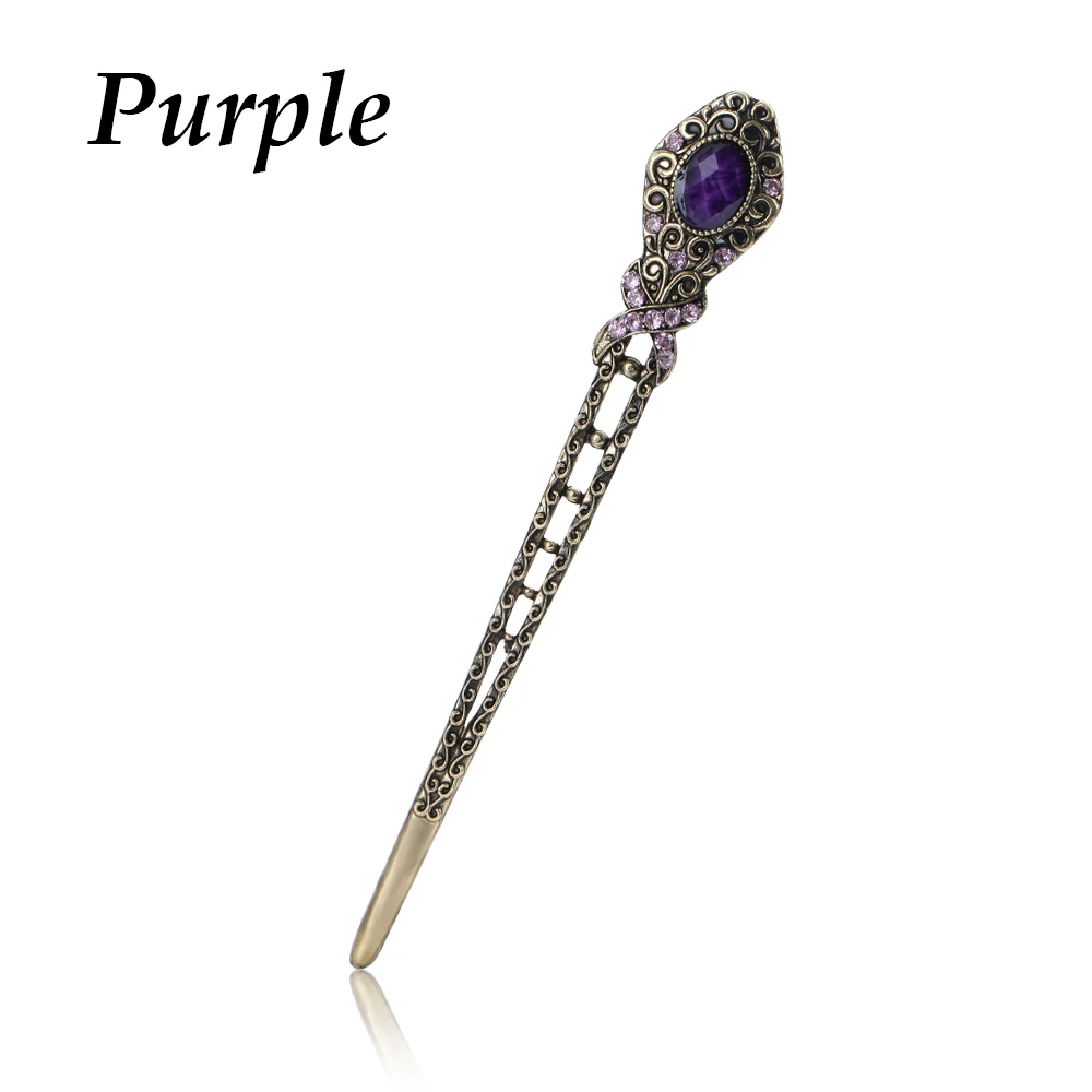 purple 1 шт Ретро Этнические женские деревянные сплав жемчуг ручной работы резные палочки для волос шпилька деревянная палочка для волос аксессуары для волос - Цвет: purple