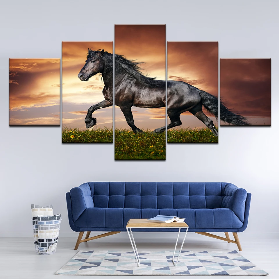 

Canvas Painting A horse running sunset 5 Pieces Wall Art Painting Modular Wallpapers Poster Print for living room Home Decor