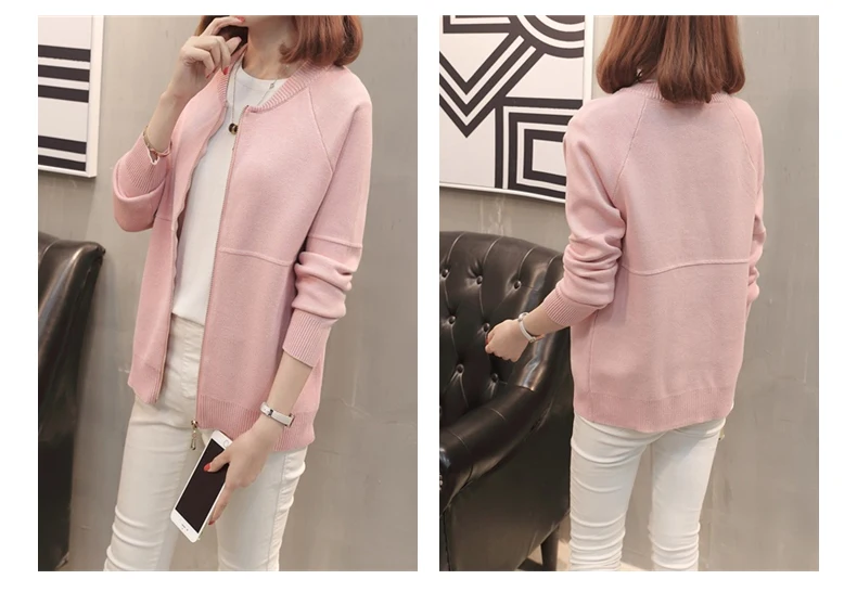 Knitted cardigan new autumn winter women's Plus size Sweater Solid color Korean casual Slim Long sleeve sweater jacket