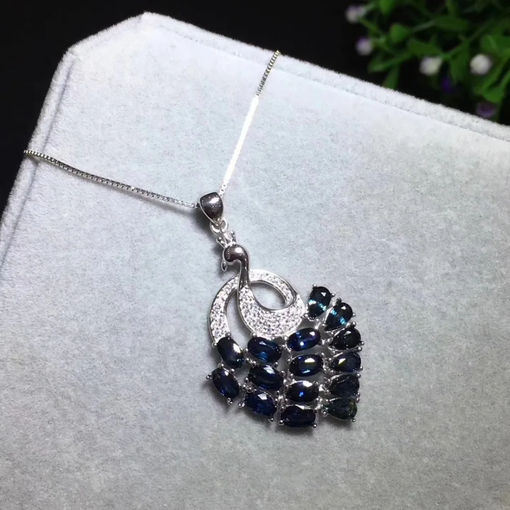 Женская Вечерние веска из серебра 925 пробы с натуральным синим сапфиром|jewelry necklace