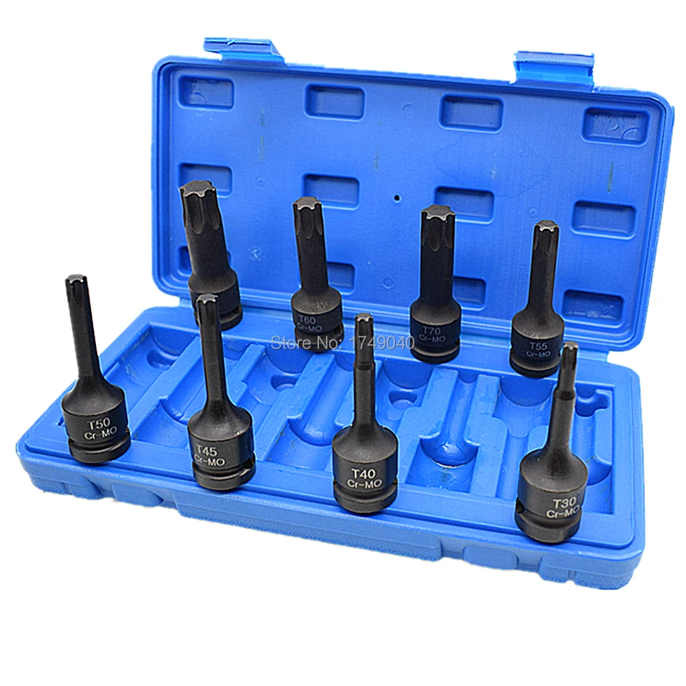 

1/2 "Квадратный привод Torx Star Bits Socket T30 T40 T45 T50 T55 T60 T70 T80 CR-MO отвертка Набор инструментов 8 шт.