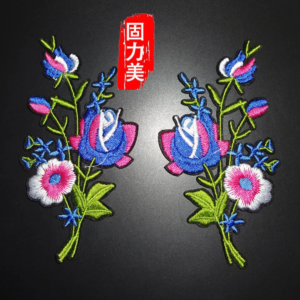 (2 пары = 4 шт.) разноцветные розы/Синие Большие розы Цветочная вышивка тканевые